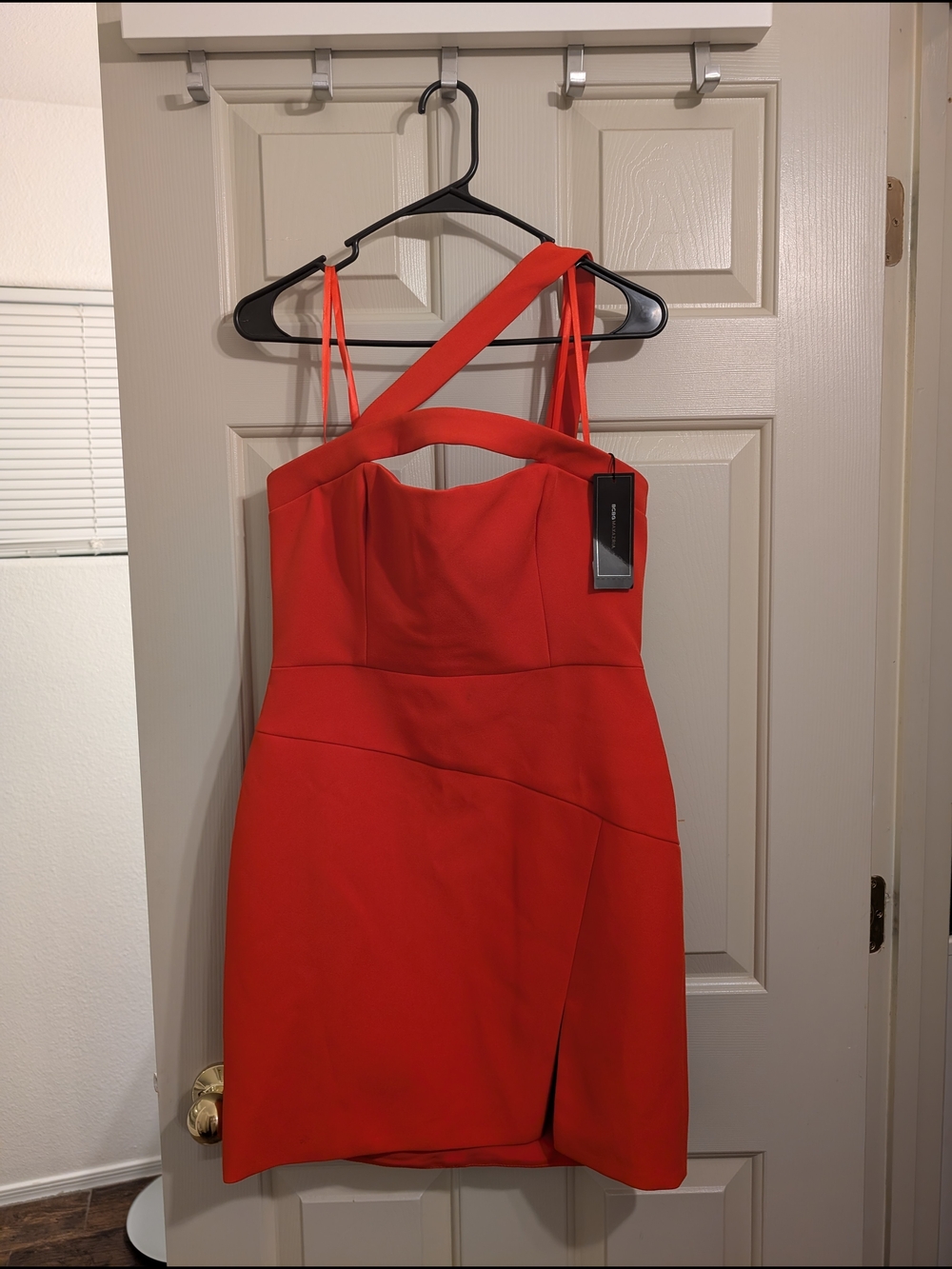 BCBGMaxAzria "Dayne" Red One-Shoulder Cutout Mini Dress